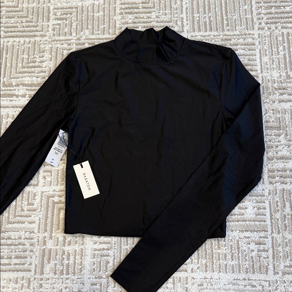 NWT Aritzia Babaton Black Satinette Mockneck Long Sleeve Crop Shirt